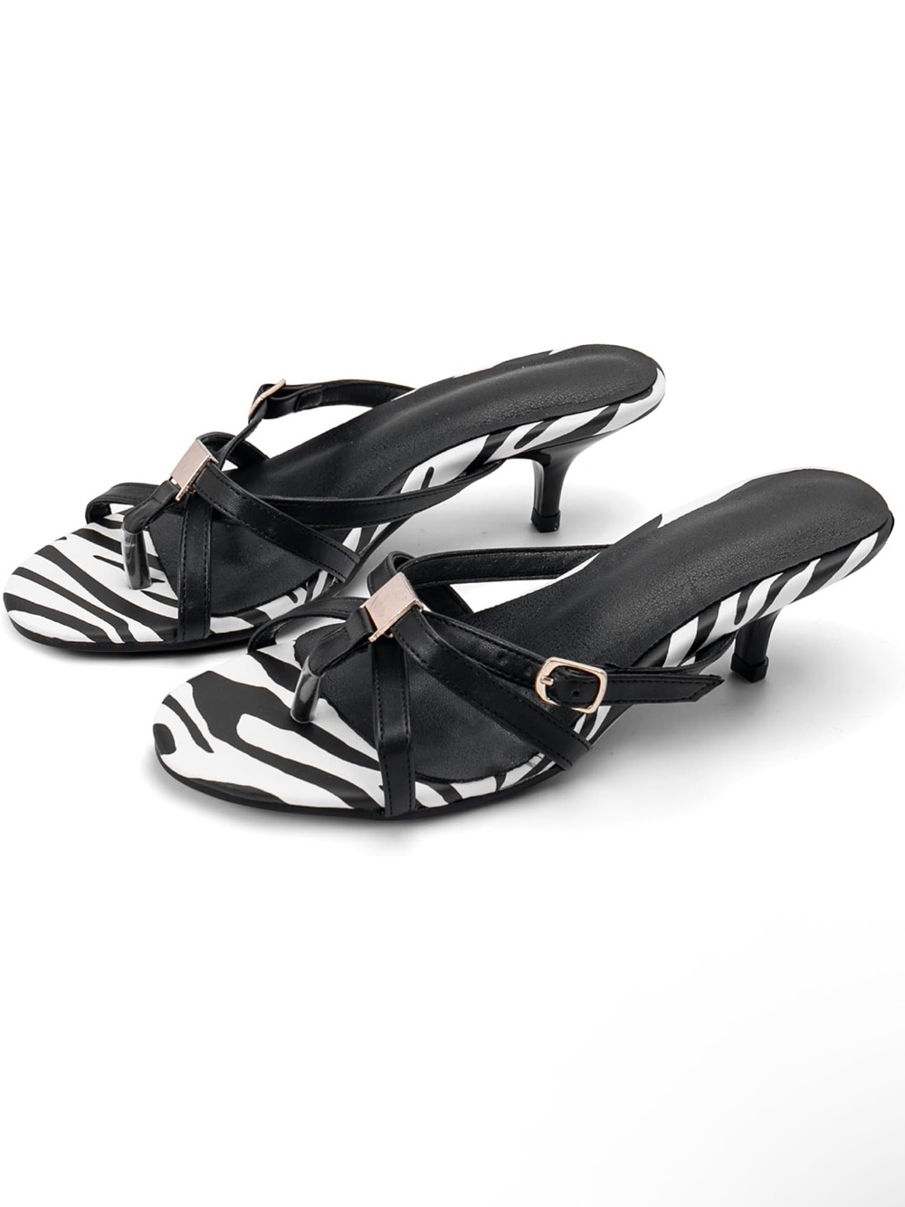 Lahoma Latso Black Zebra Print Kitten Heel Sandals